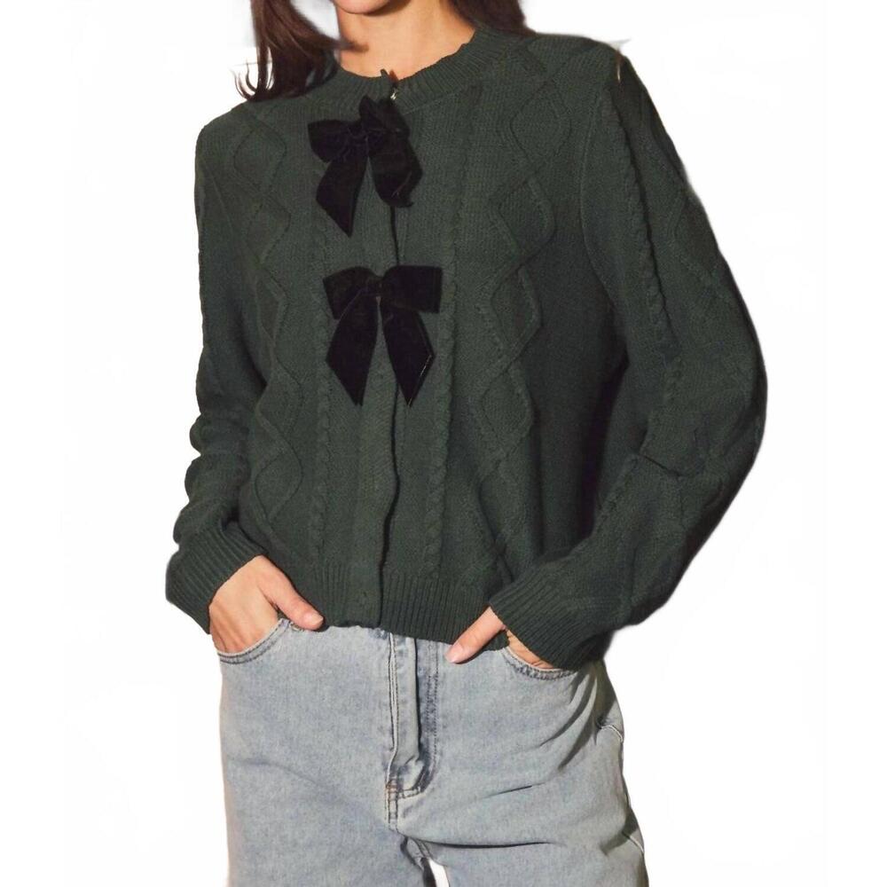 NEW ODDI bailey cable knit crew neck cardigan in evergreen